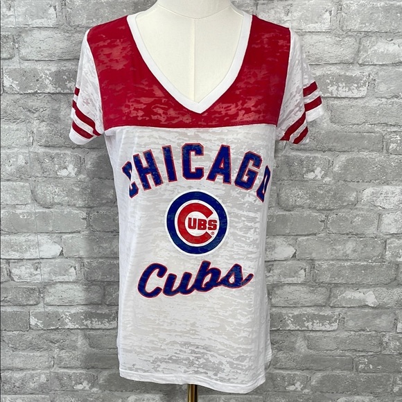 Touch by Alyssa Milano Chicago Cubs Women's V-Neck Top - Red and White - Picture 1 of 6